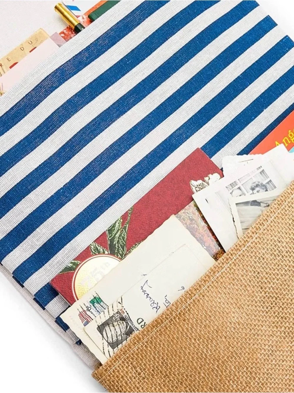 Nautical Stripe Hanging Wall Organizer in Blue and Tan
